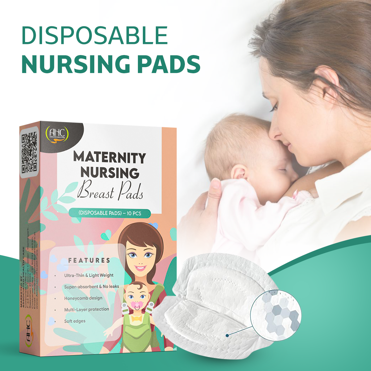 Disposable Nursing Breast Pads with Honeycomb Design (Pack of 10)