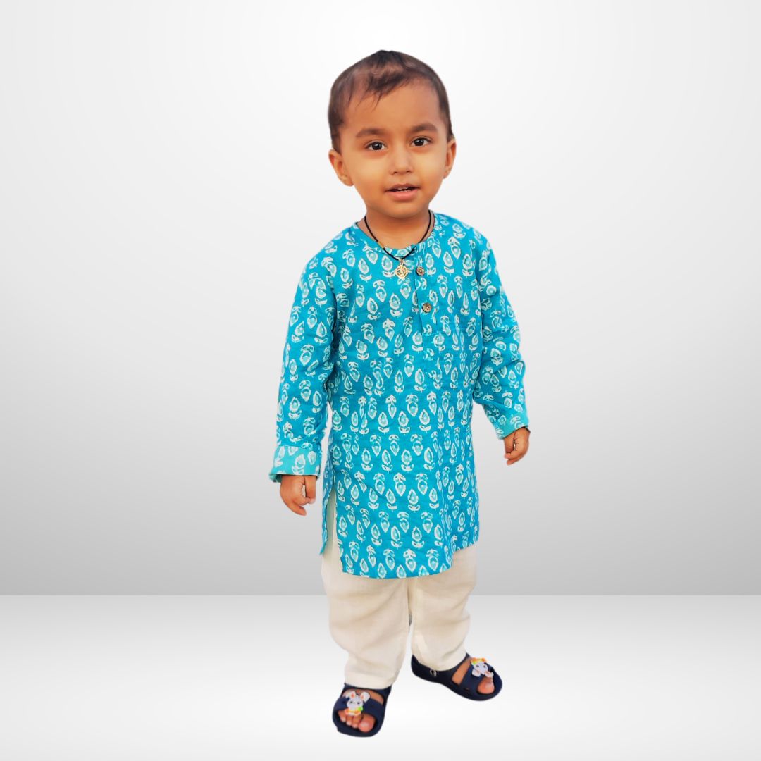 Turquoise Twirl Kurta Set (Unisex)