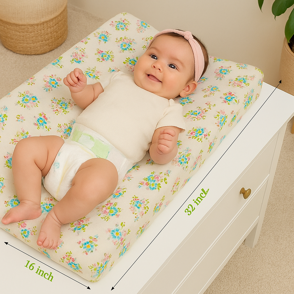 Diaper Changing and Massage Bed/Pad with Cover (Teddy Pad+Flower Cover))