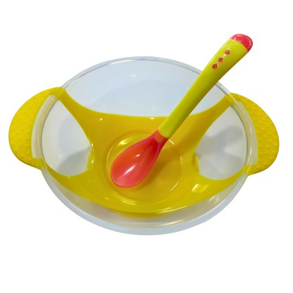 Baby Spill-Proof Silicone Suction Bowl Set with Temperature-Sensitive Spoon